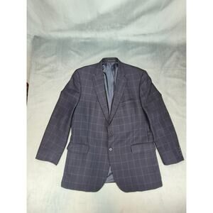 Tom James Plaid Businesscore Navy Blue 100% Wool Blazer Spor Coat Mens 44L